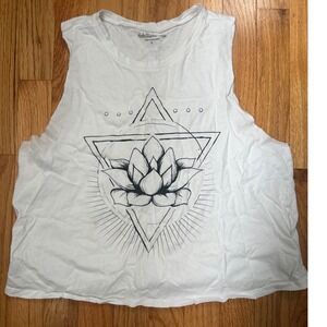 Rebellious One Womens White Lotus Graphic Muscle Tank Top Create Your Own Calm L